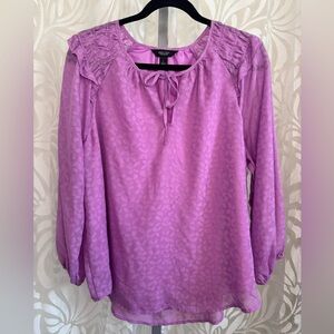Simply Vera Wang Purple Ruffled Tie Front Balloon Sleeve Blouse
